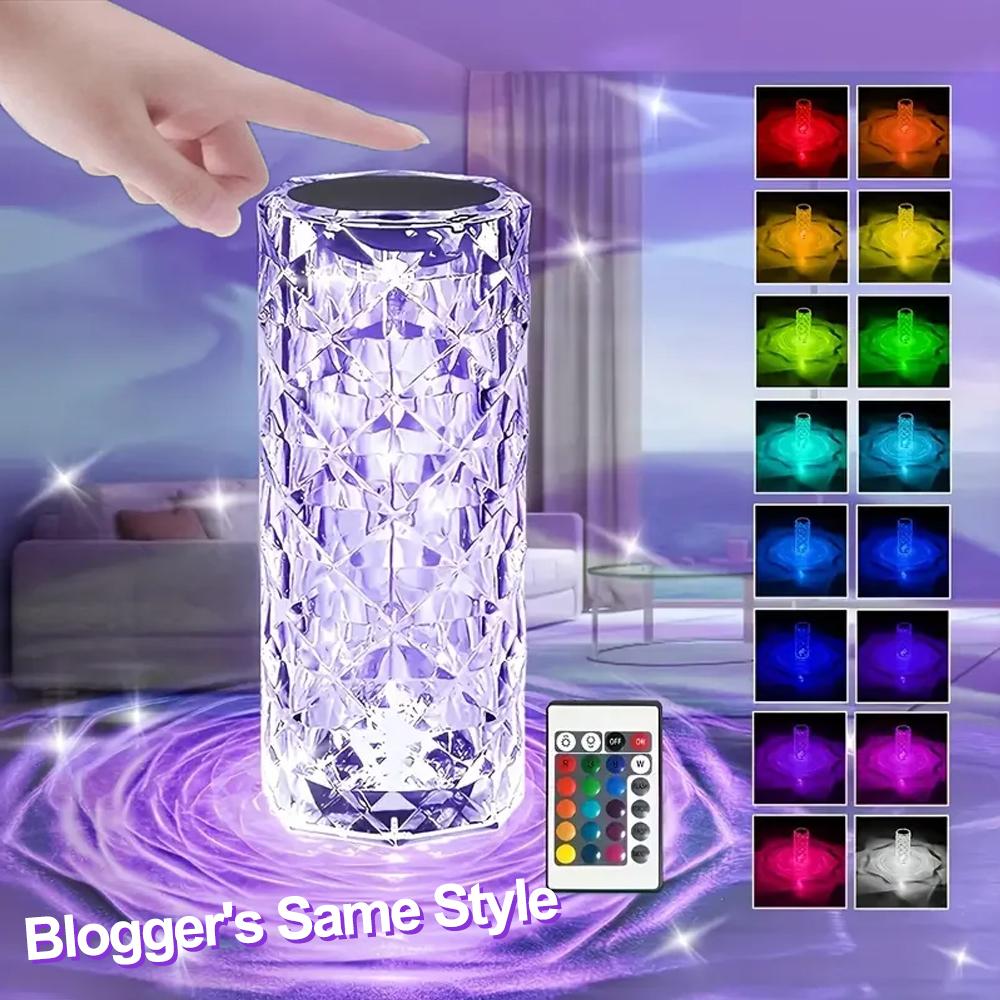 Crystal Rose Table Lamp, Remote Control & Touch Bedside Lamp, LED Night Light, Dimmable Bedside Lamp, USB Rechargeable, for