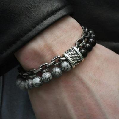 Fashion Unique Stone Mens Beaded Bracelet Stainless Steel Bracelets Male Jewelry Fashion Gifts for Men