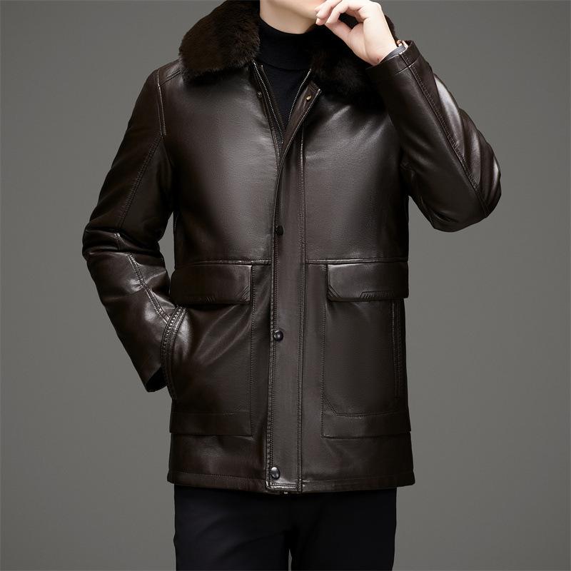 

Осінньо-зимова куртка з натуральної шкіри чоловіча куртка з овчини лацкан підкладка з верблюжої вовни знімна висококласна шкіряна куртка 195