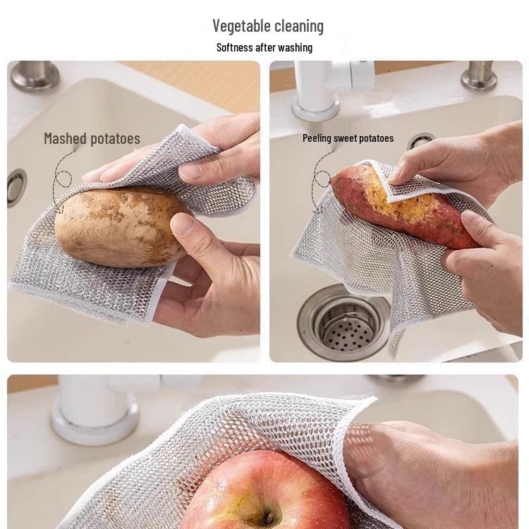 Non-Stick Steel Wool Dishwashing Cloth - Double-Sided Metal Wire Cleaning Rag.