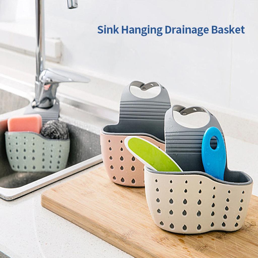 1Pc Sky Blue Creative Sink Storage And Drainage Rack Hanging Bag Kitchen Faucet Adjustable Storage And Hanging Basket