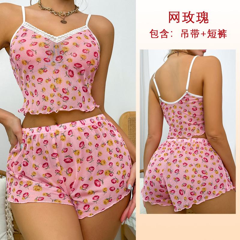 

Новая сетчатая пижама женская новая пижама с принтом на подтяжках милая сексуальная одежда L