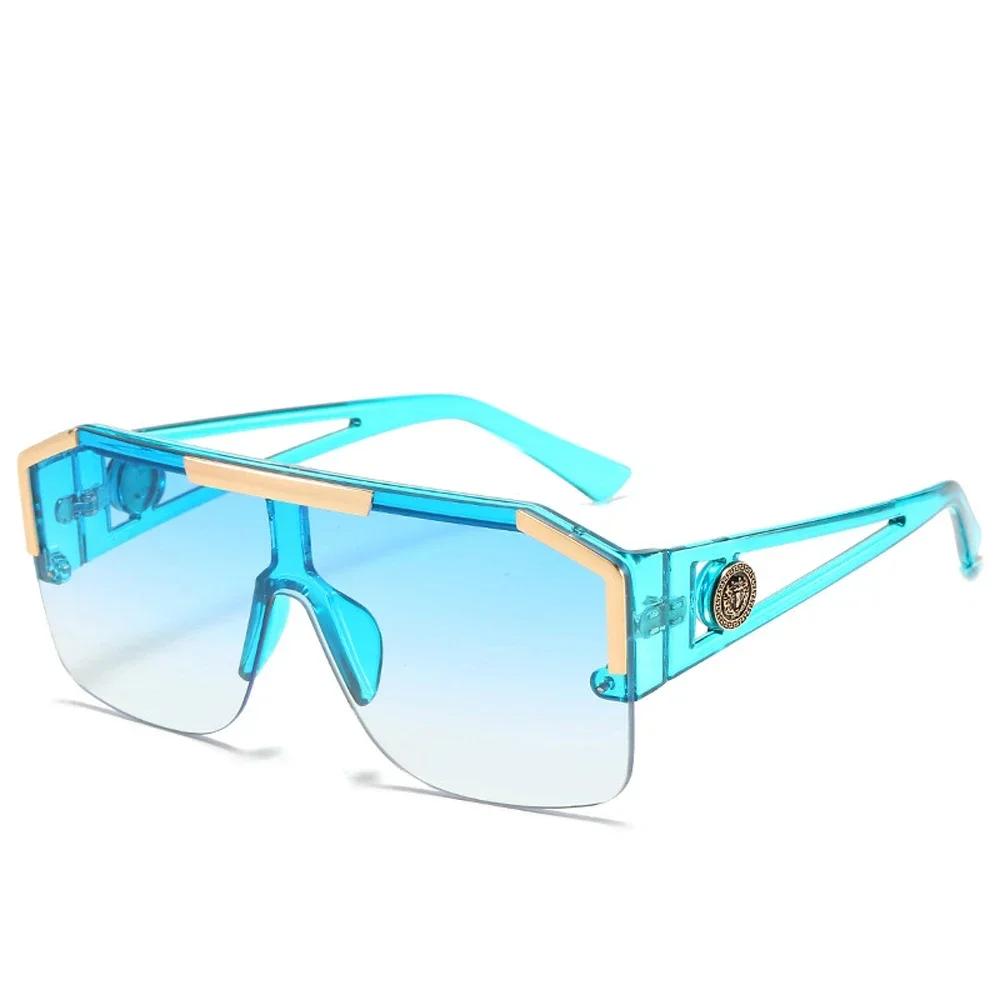 Fashion Luxury Brand Oversized Square Sunglasses Men Women Vintage Metal Big Frame Semi-Rimless One Lens Sun Glasses Uv400