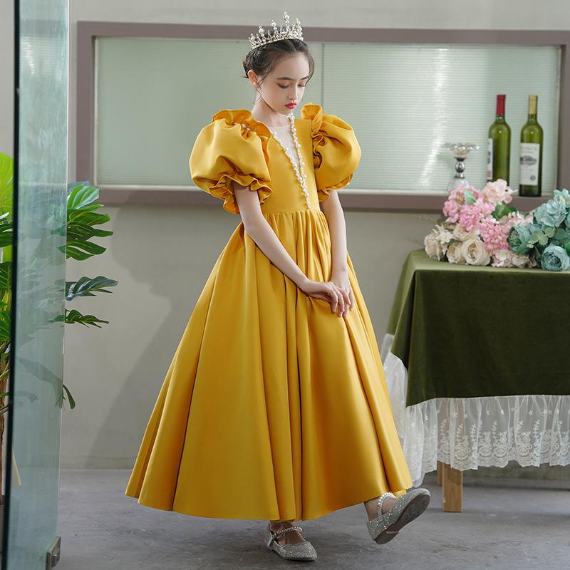 

Детское платье, атласное платье с пузырьковыми рукавами