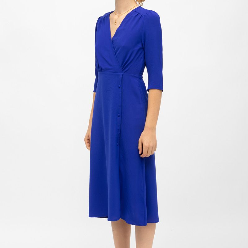 Robe manches 3/4 col v roxane bleu vibrant Femme LA PETITE ETOILE