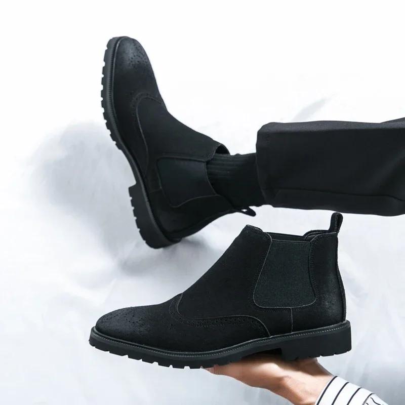 Fashion Spring Winter Retro Leather Ankle Boots Men Chelsea Boot 2025 Casual Platform Shoes Man Slip On Couples Booties Handmade Botines