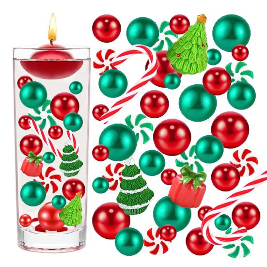 Christmas Vase Filler Decoration Plastic Green Red Cane Canes Water Beads Faux Pearls Ornaments for Wedding Centerpiece Christmas Party Decor