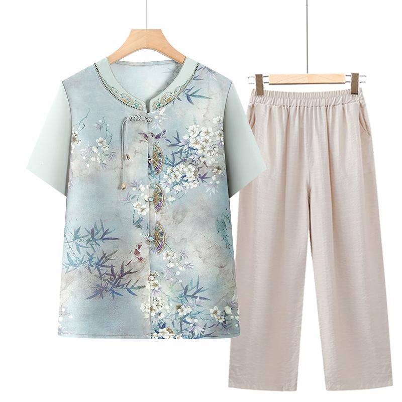 Elegant Summer Mid-Sleeve Cardigan for Elderly Women - New Chinese Style