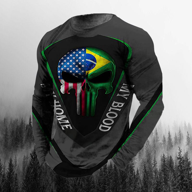Vintage brazilská vlajka 3D tisk podzimní pánské tričko s výstřihem do O Neformální triko s dlouhým rukávem oversized triko módní pulovr Muži oblečení