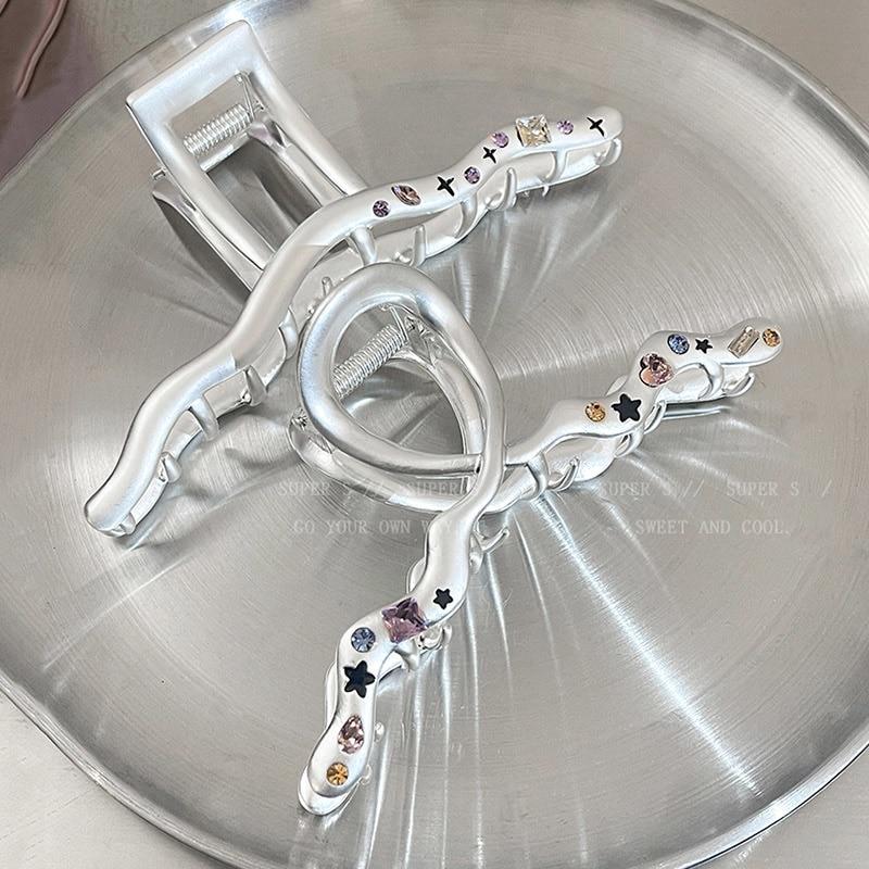 Exquisite Silver Color Crystal Hair Claws Fashion Geometric  LargeMetal Hair Clips Grab Hairpins For Women Girl Hair Accessories