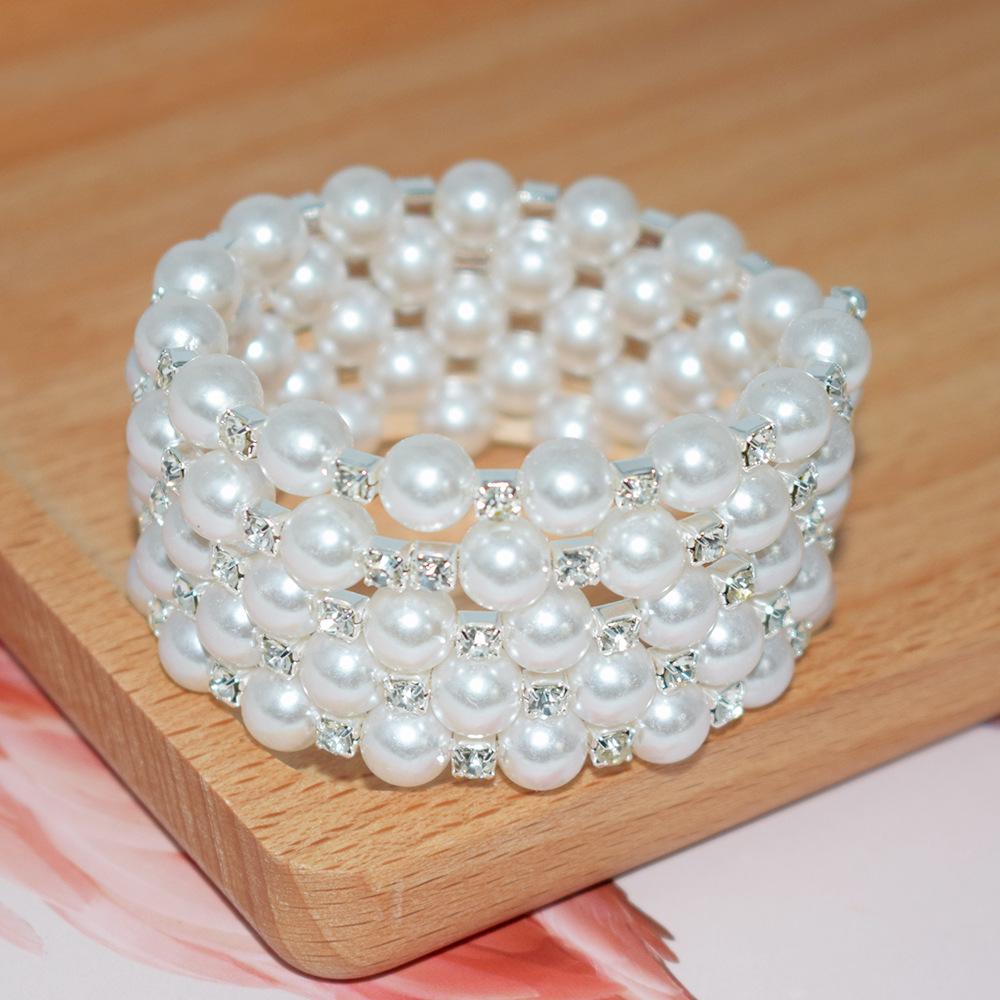 Wielowarstwowa Bransoletka Europejska i Amerykańska: 8mm Kamień Strass Perłowy, Modny Kreatywny Damski Design z 2/3/4/5/7 Rzędami