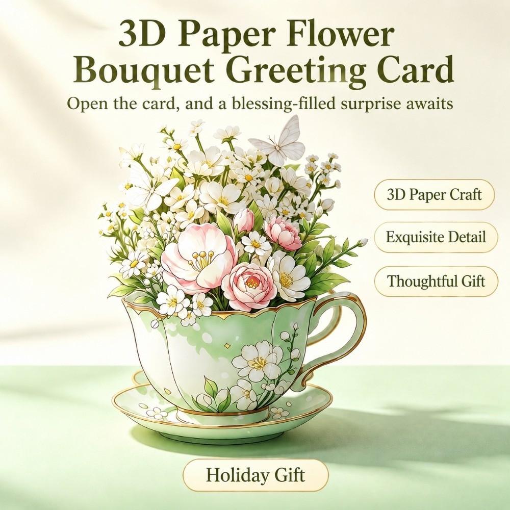 Pop Up Design 3D Paper Art Card Multicolor Flower Bouquet Card  for Mother's Day