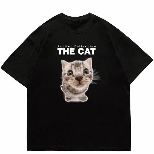 T-Shirt Women'S Fashion Summer Men'S Women'S Unisex Hip Hop Cute Cat Harajuku Y2K Printing Leisure Outdoor Fitness Cotton