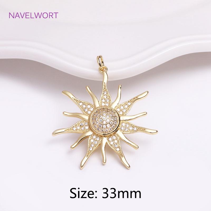 18K Gold Plated Brass Charm,Round Sun Charm For Necklace Making Findings,Inlaid Zircon Sun Pendant,Jewelry Charm,DIY Accessories