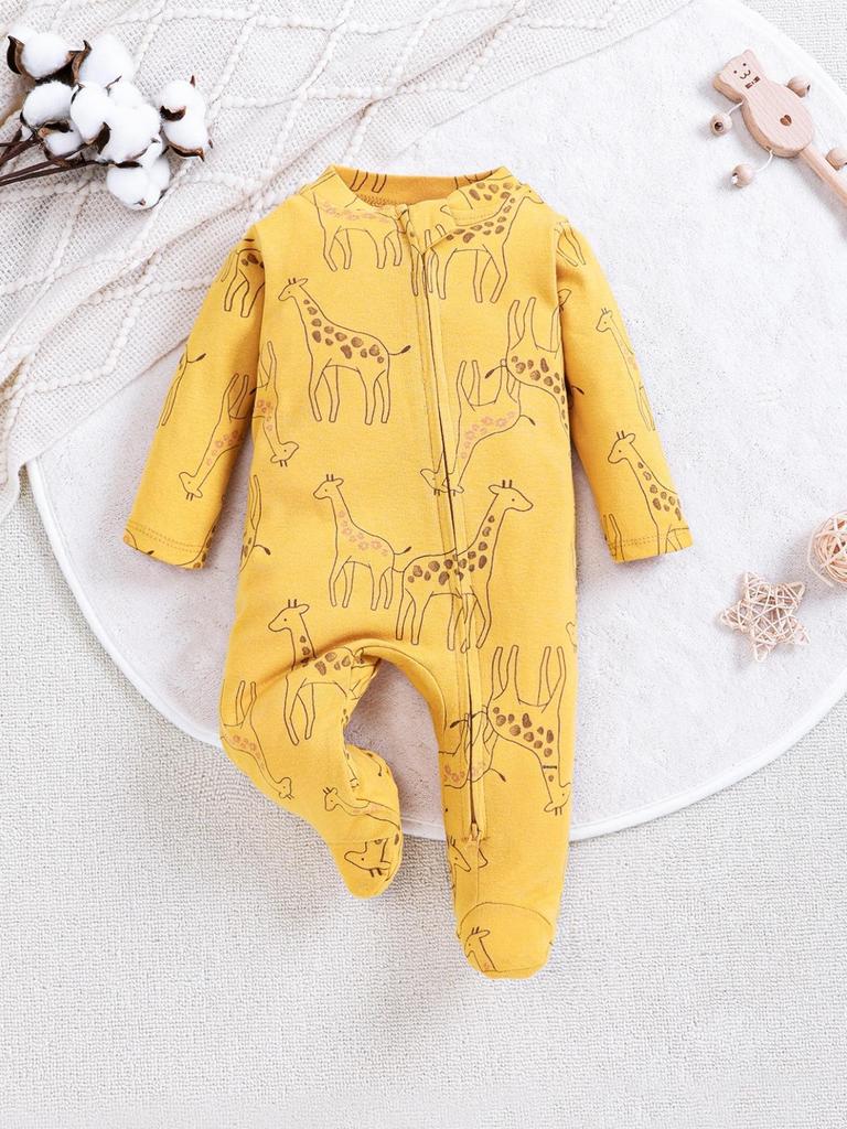 Newborn Long Sleeve Bodysuit with Double Zipper for Easy Change - Autumn/Winter Belly Protection, Prevents Chills