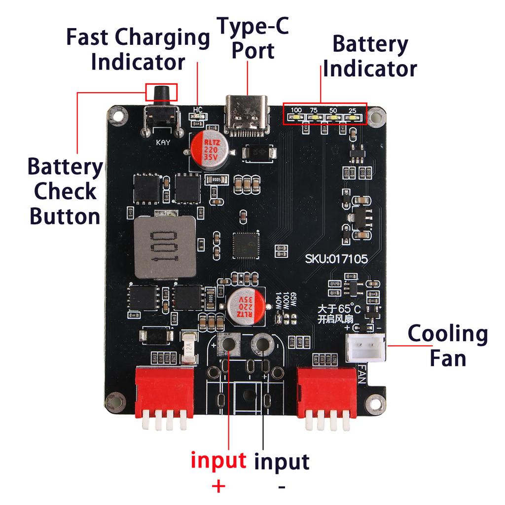 140W Two-Way Fast Charging Module Step-Up Step-Down 2-6 Series Li Battery Charging Board with Automatic Temperature Control