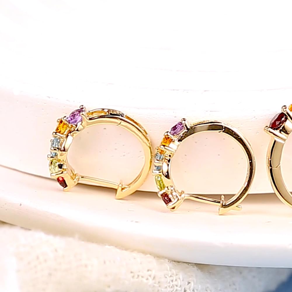 FANCIME Summer Festival Natural Stone Earrings for 14K Gold with Natural and Multicolored Hoop Cartilage Single White Anniversary Gift Women, Garnet,