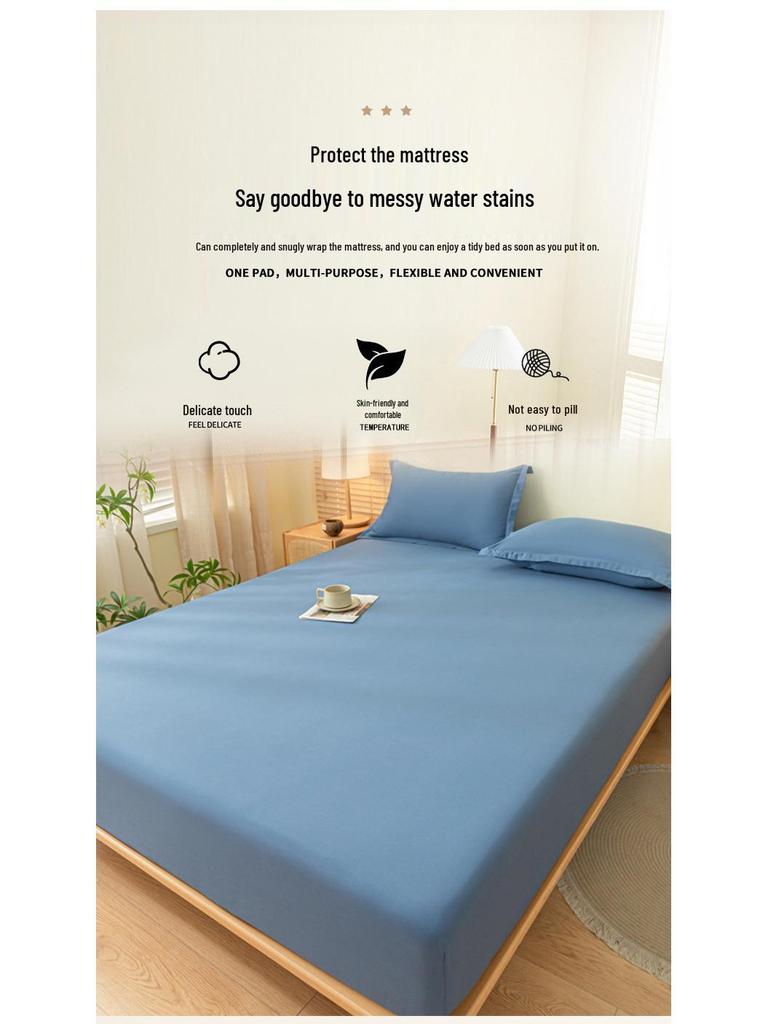 Solid Color Dustproof Fitted Sheet Set & Mattress Protector