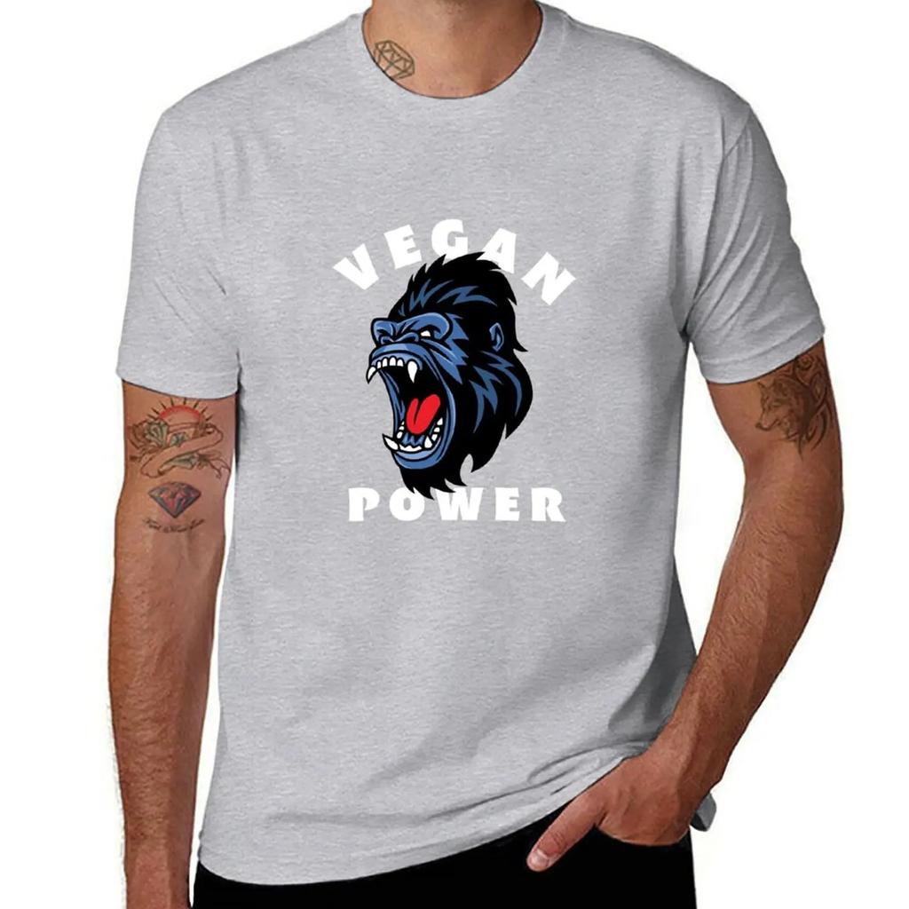 Vegan Power T-Shirt Korean Fashion Vintage Anime Shirt Plain White T Shirts Men