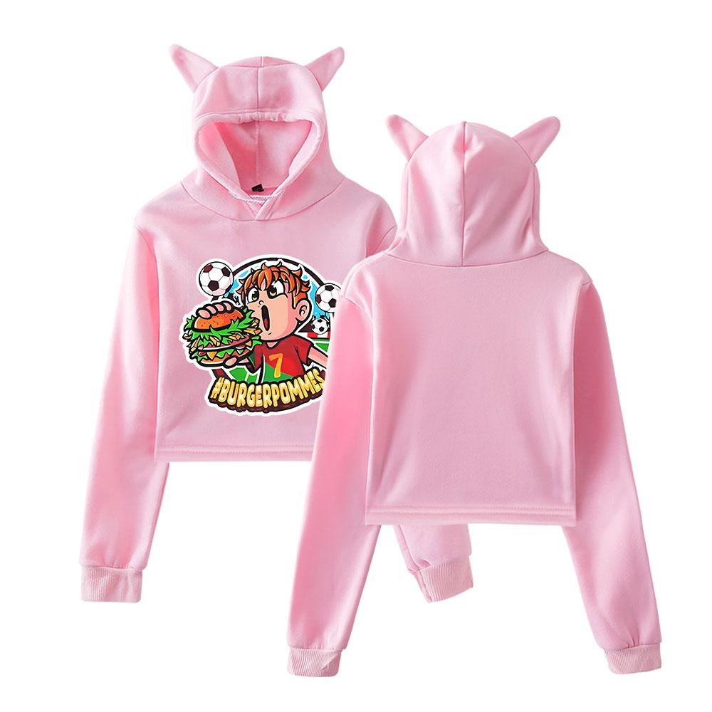 Fashion Icrimax Burgerpommes Printed Kawaii Crop Top Hoodie Funny Cropped Short Sweatshirt Hooded Pullover Women Tops Streetwear