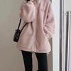 2025 Women's Pink Lamb Wool Coat: Autumn/Winter Korean Style, Loose Fit, Zipper, Thick Warm Fleece Sweater