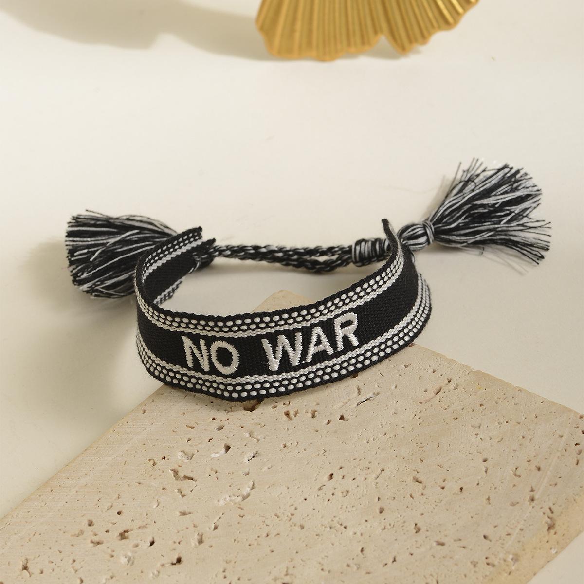 In-Stock European & American Cross-Border Fashion: Handmade Woven Bracelet with Embroidered Letter Blessing Wristband. чёрный