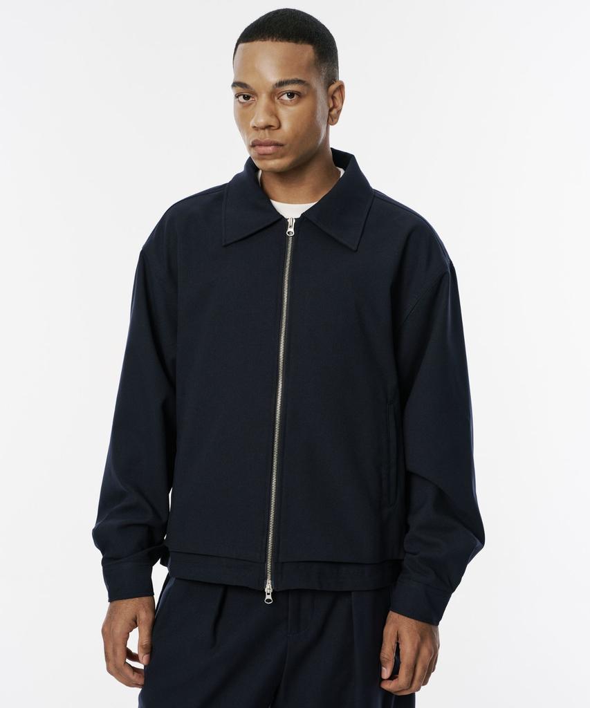 CODEMORPH Wool-Like Two-Way Zip-Up Harrington Jacket Navy