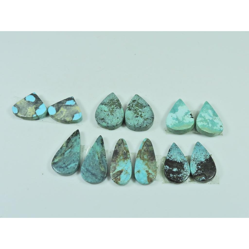 Natural Tibetan Turquoise Matched Pair Pear Cabochon Gemstone 06 Pair Lot C-3593