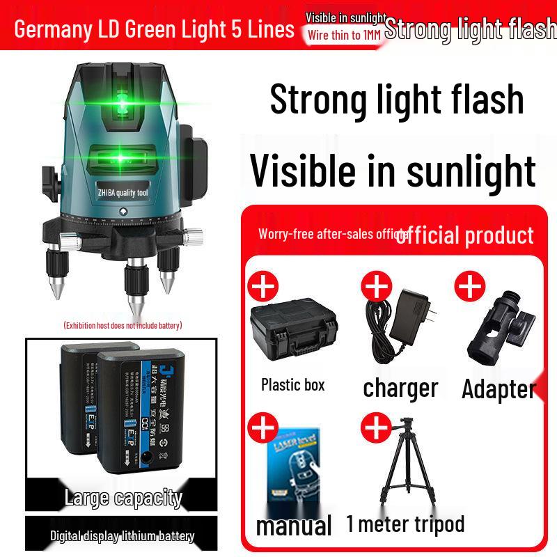 High-Precision Outdoor Green Laser Level - 2, 3, or 5 Lines with Infrared Automatic Leveling