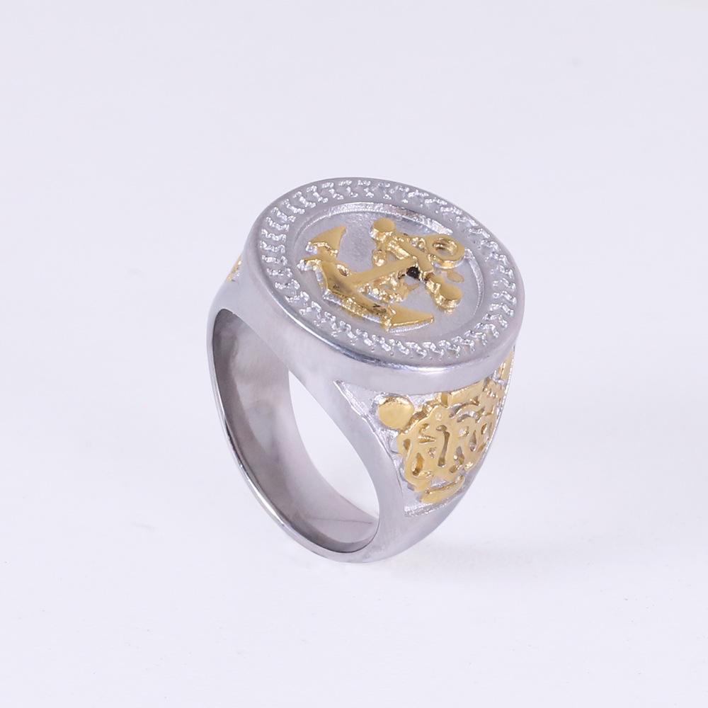 European and American Retro Jewelry Gold Anchor Men's Ring Women's Pirate Titanium Steel Ring Jingshan 2026