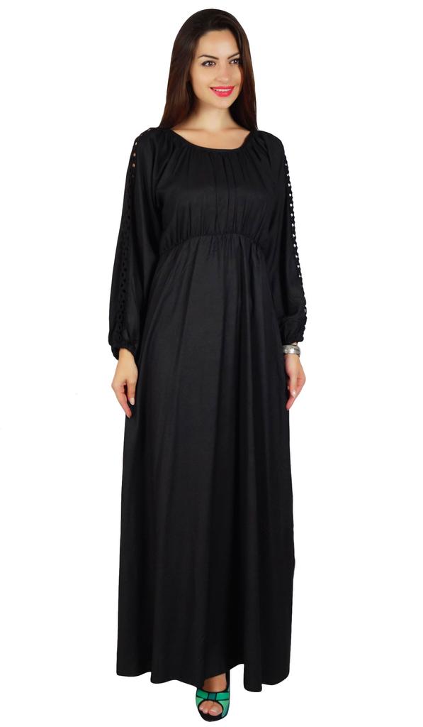 Bimba Women Boho Gothic Style Long Maxi Dress Lace Long Sleeves Gown