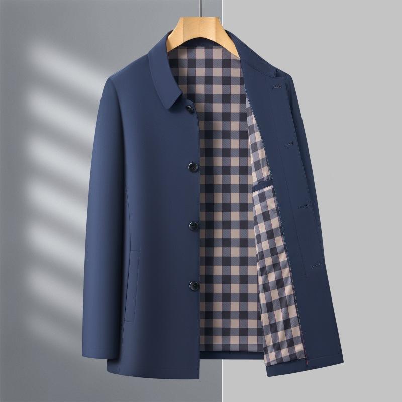 

Весенне-осенняя куртка для мужчин среднего возраста, ветровка, повседневная деловая куртка с лацканами, топ, новая одежда для папы 4XL темно-синий