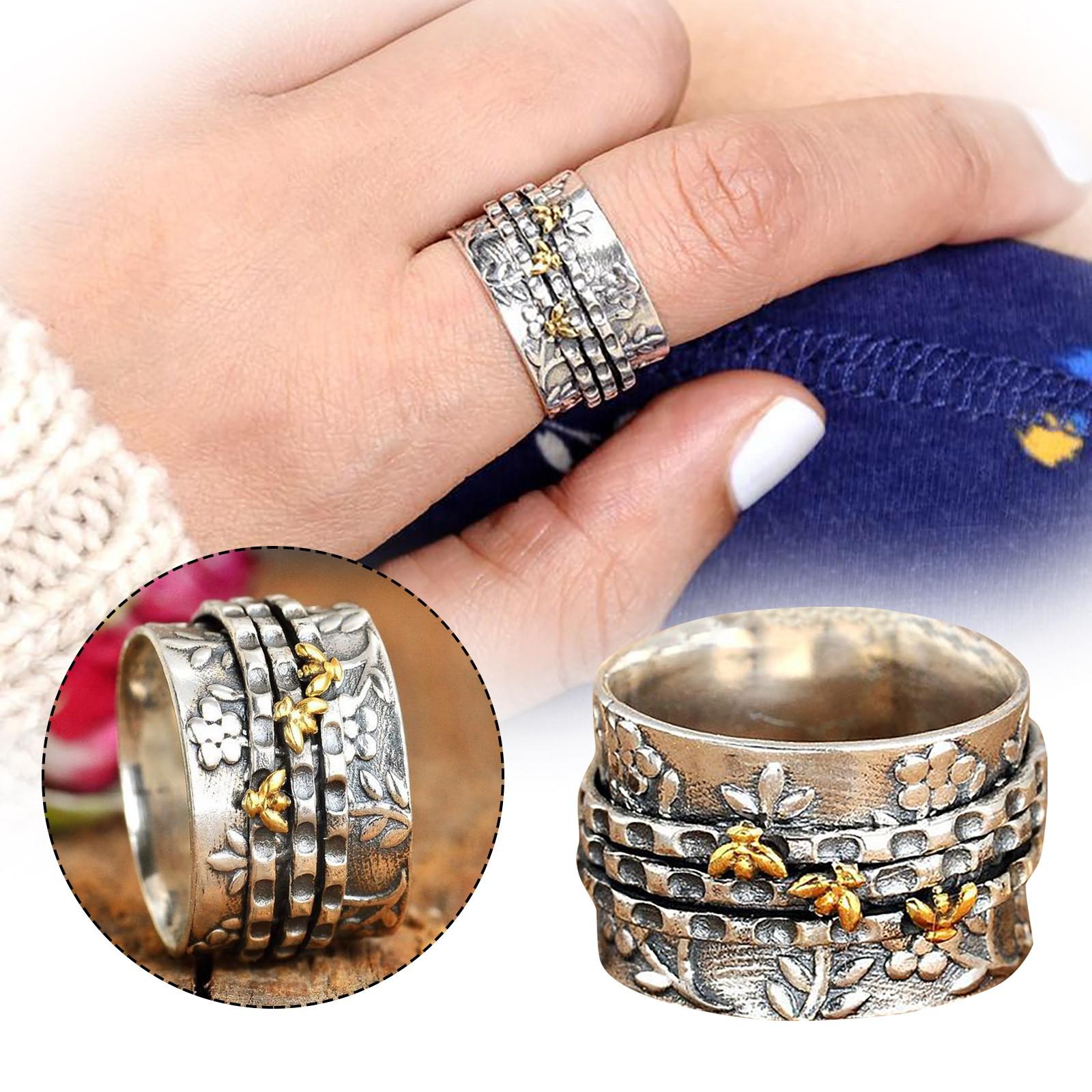 

Wide Band Floral Pattern Ring with Textured Surface and Small Flower Accents Adjustable Size Silver Tone Metal Jewelry Accessory for Everyday Wear 8 серебряный