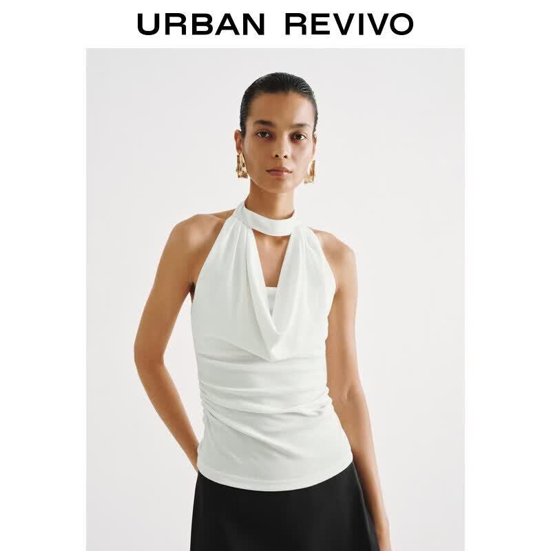 UR2026 Women s Pleated Cowl Neck Halter Vest XL