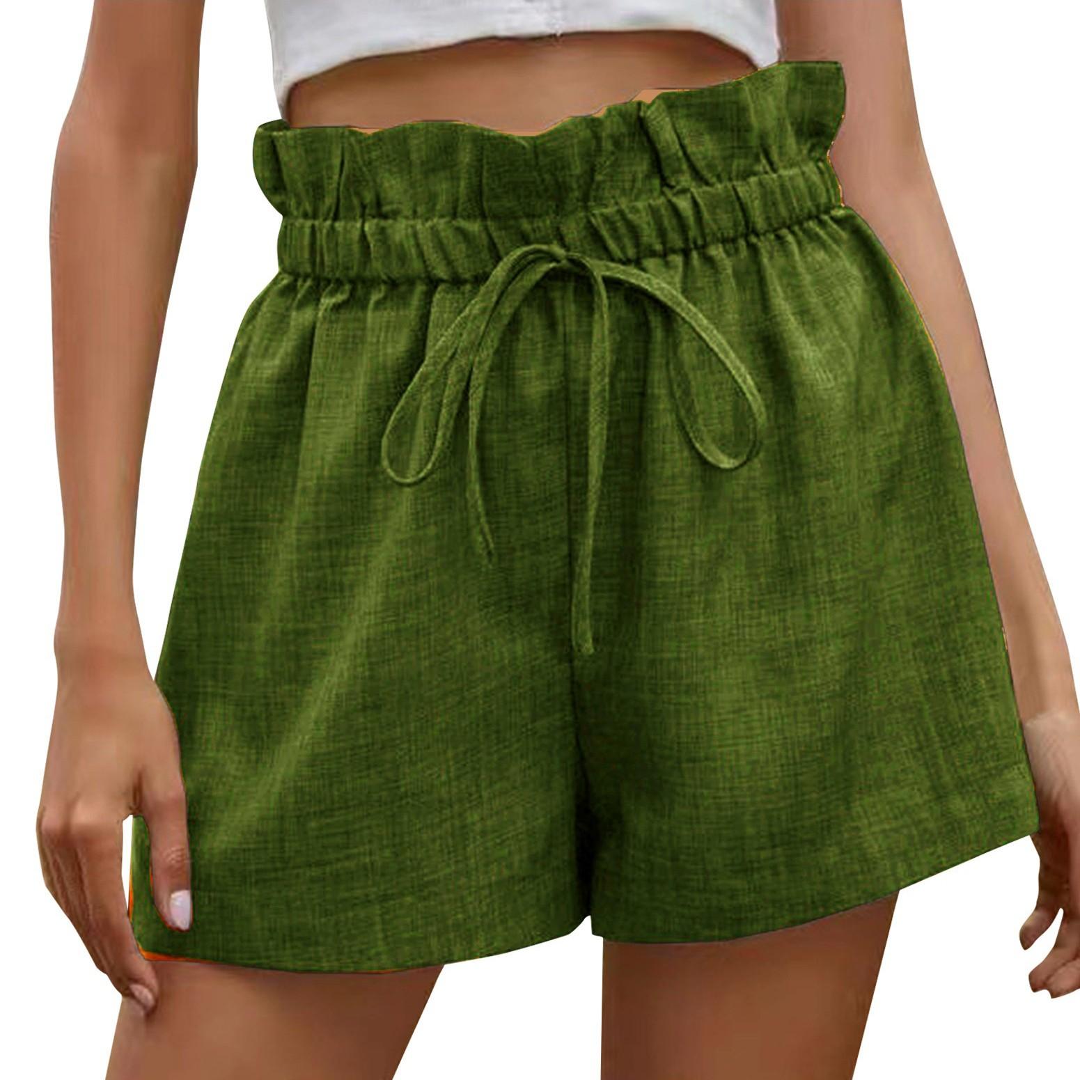 

Женские летние модные повседневные однотонные свободные широкие брюки с высокой талией и оборками L армия зеленый