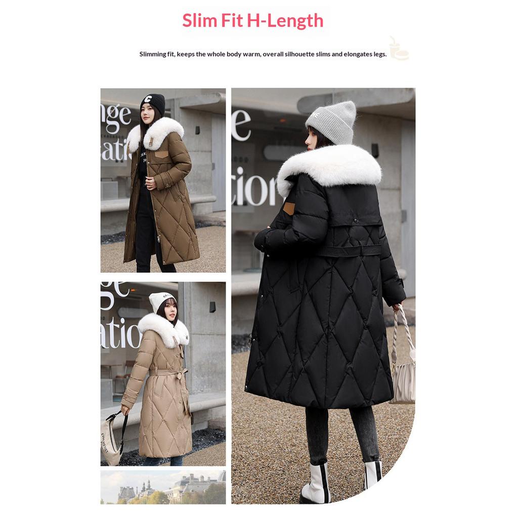 Slim-fit Big Fur Collar Mid-length Over-the-knee Padded Jacket Thickened Jacket