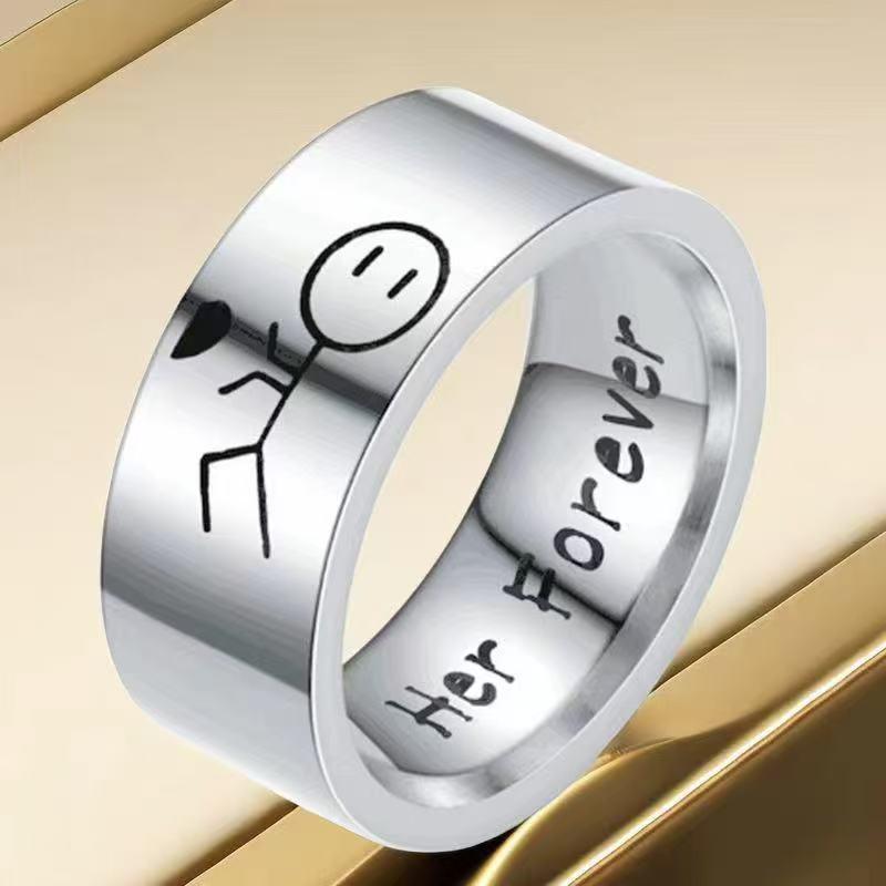 "Frosted Stainless Steel Couple Rings - Non-Fading Niche Design"