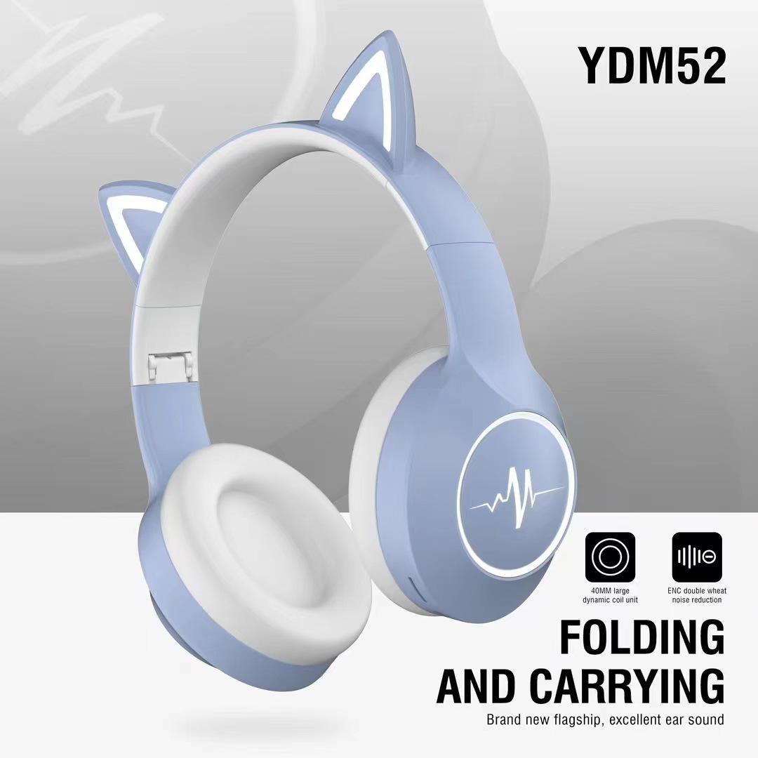 

Cat Ear Foldable Bluetooth Gaming Headset with Lights синій