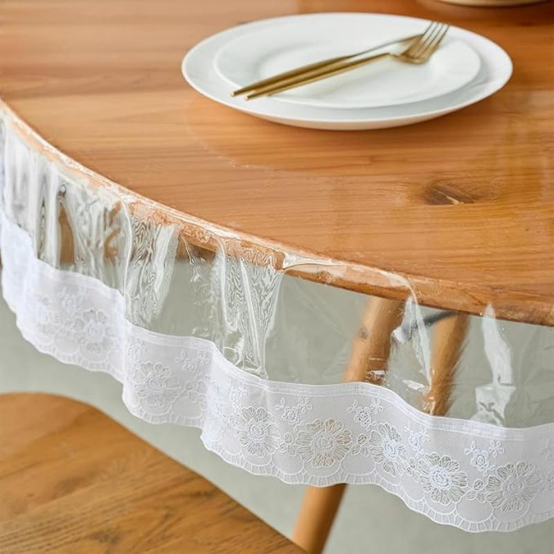 Elegante runde Tischdecke - PEVA mit Oberfläche, geruchlos mit elegant genähten Rändern für Küchen- & Esszimmerdekoration, Dicke 0,13 mm