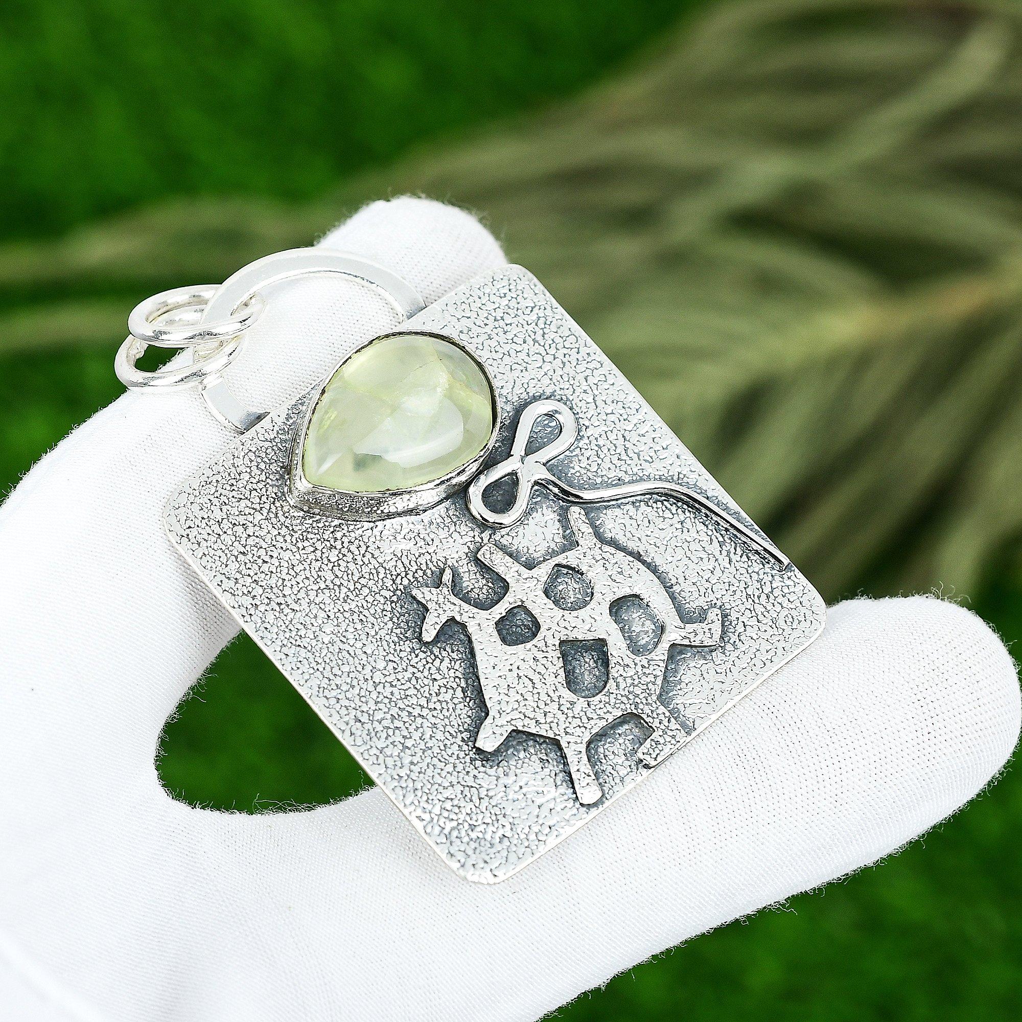 

Friendship Day Sale Natural Prehnite 925 Sterling Silver Mother Bezel Pendant