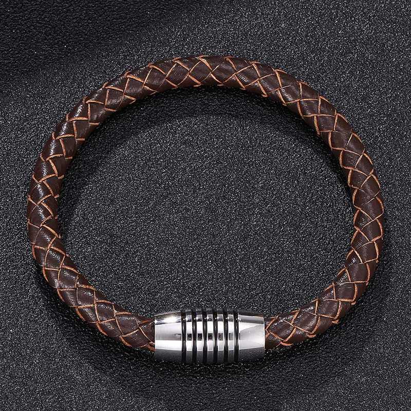 Fashion Genuine Leather Bracelets For Men Women Charm Stainless Steel Buckle Bangles Bracelets Gift