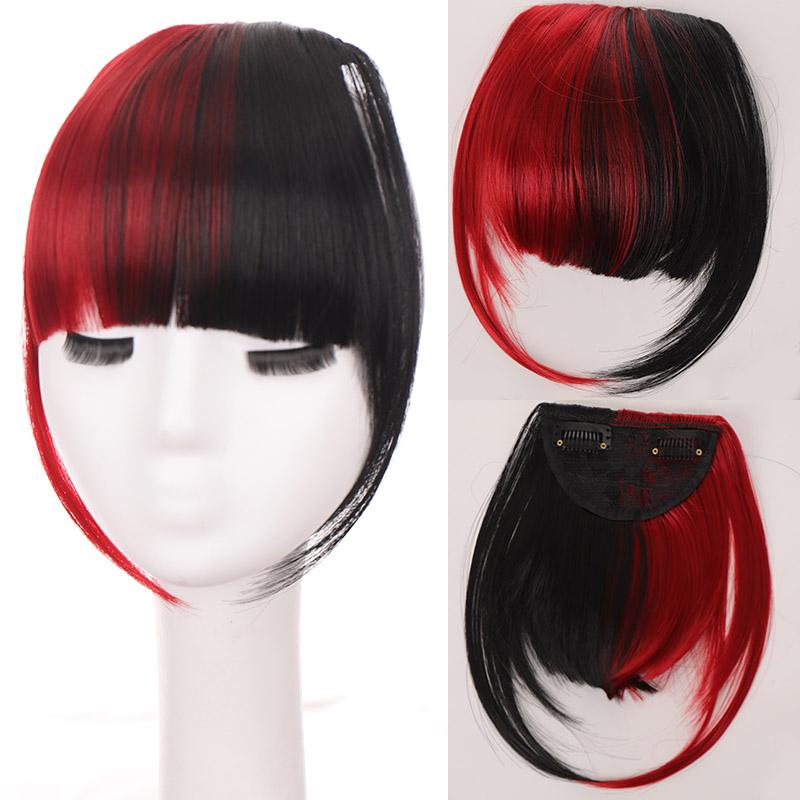 Synthetische Faser, zweifarbig, Fransen, Clip-in-Haarteile, Pony-Erweiterungen, Haar-Styling-Zubehör, Haarteile, Party und Alltag