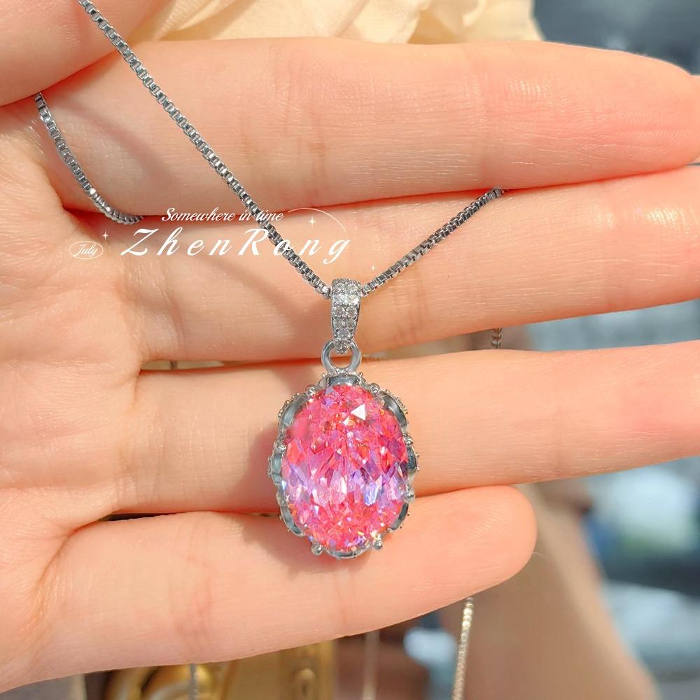 Luxury Alexandrite Pendant Vintage Rose Pink Diamond Ice Cut Ring Set Women Jewelry