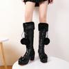 Japanese lolita cute soft girl sweet round head lace-up tall hairball warm cos princess  long boots