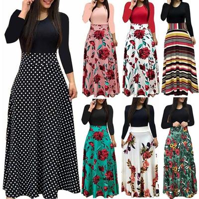 Kobiety Moda Sukienka z Nadrukiem Kwiatowym Casualowa z Krótkim Rękawem Elegancka Sukienka Maxi Długa dla Kobiet Plus Size S-5XL
