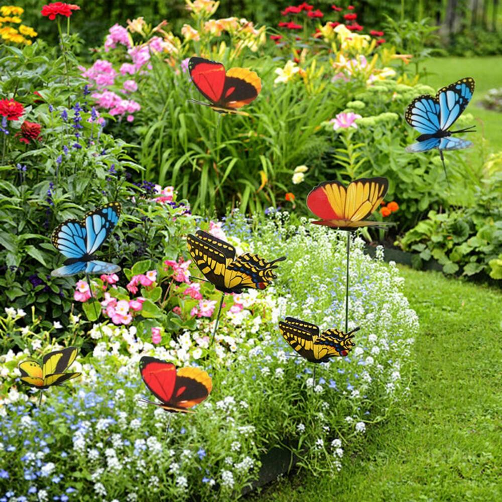 Outdoor Schmetterling Einsätze Lot Hof Lebensechte Blumentopf Bett Garten Kunst Metall