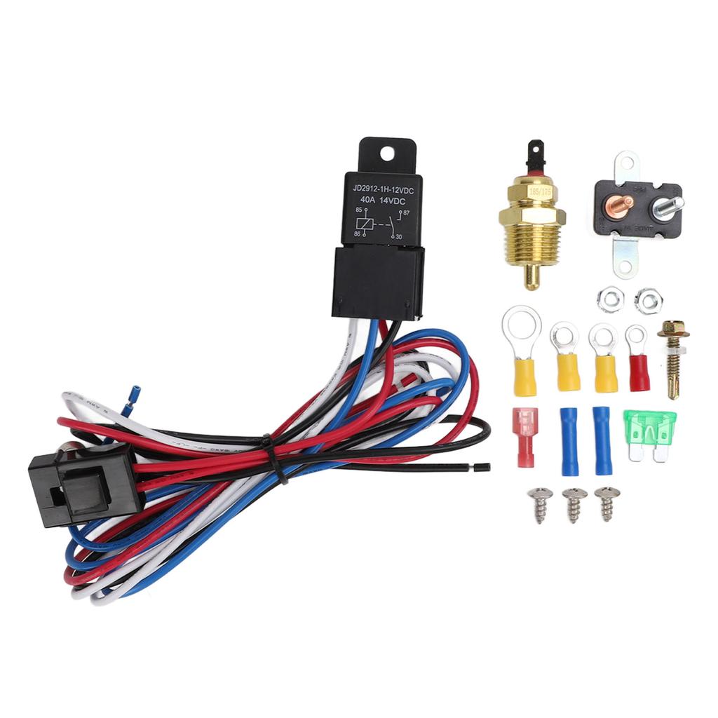 Electric Cooling Fan Thermostat Kit 175 To 185 Fahrenheit 40A NPT 3 8in Thread Electric Fan Wiring Relay Kit for