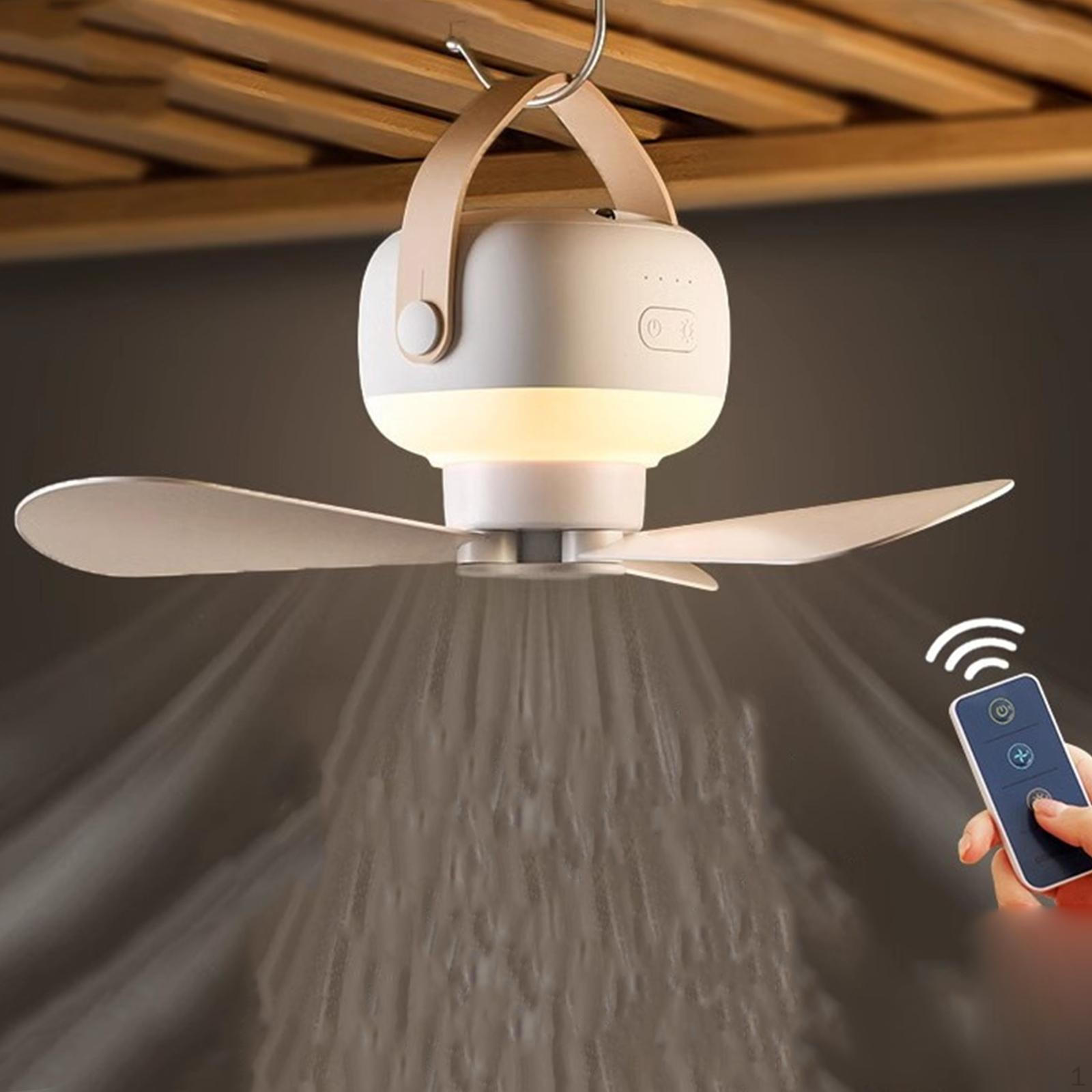 Camping Fan Tent Ceiling Hanging with Night Light Remote Control Silent Personal with stand