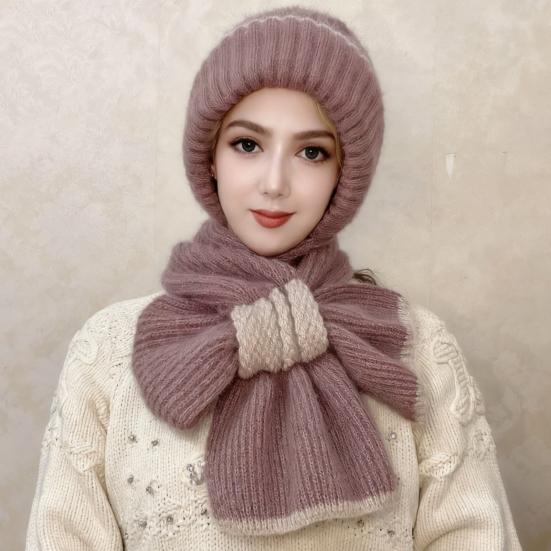 Winter Knit Hat Scarf Set Large Head Circumference Elastic Warm