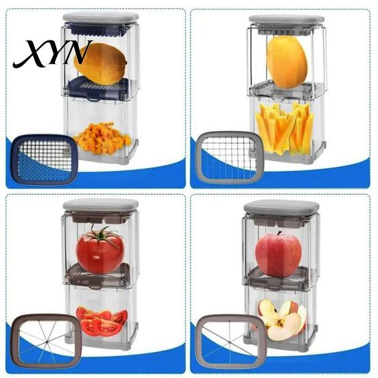 Gemüseschneider für Pommes Frites, mit Sichtbox mit großem Fassungsvermögen, Klingen aus Edelstahl, Lebensmittelzubereitungsschneider und Würfler, Schnellpressschneiden